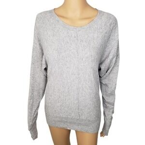 Sioni Gray Lace Long Sleeve Crewneck Lightweight Cashmere‎ Mix Sweater  Med